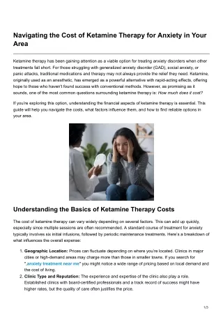 Navigating the Cost of Ketamine Therapy for Anxiety in Your Area