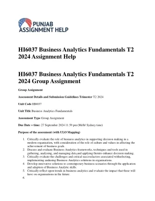 HI6037 Business Analytics Fundamentals T2 2024 Assignment Help