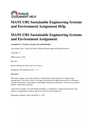 MANU1381 Sustainable Engineering Systems and Environment Assignment Help