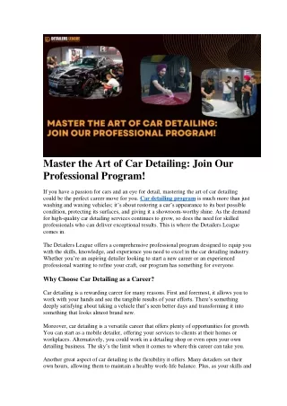 Master the Art of Car Detailing: Join Our Professional Program!