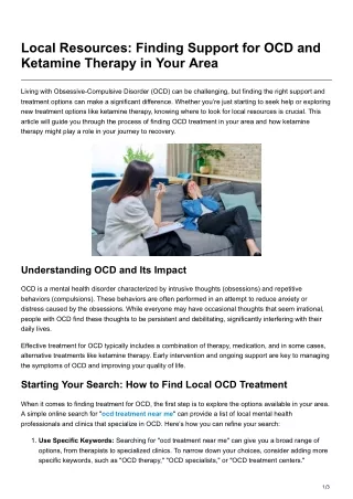 Local Resources Finding Support for OCD and Ketamine Therapy in Your Area