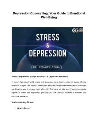 Depression Counselling: Your Guide to Emotional Well-Being