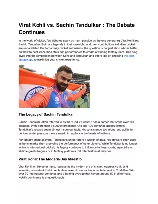 Virat Kohli vs. Sachin Tendulkar _ The Debate Continues (1)
