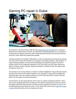 Gaming PC repair in Dubai