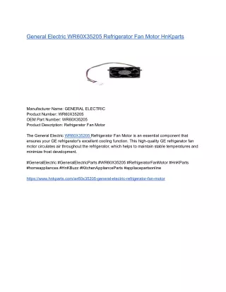 General Electric WR60X35205 Refrigerator Fan Motor HnKparts