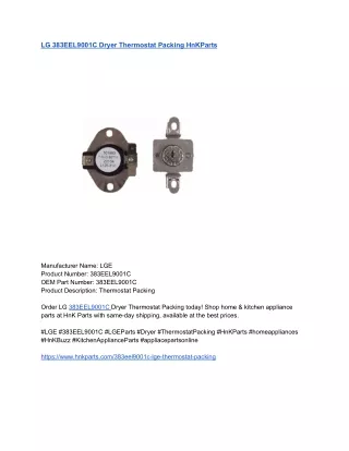LG 383EEL9001C Dryer Thermostat Packing HnKParts