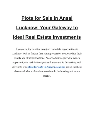 Plots for Sale in Ansal Lucknow_ Your Gateway to Ideal Real Estate Investments (1)