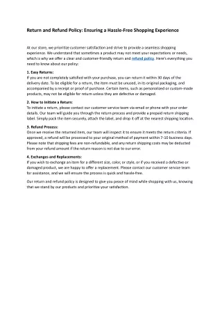 Return and Refund Policy