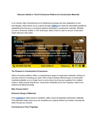 Discover Istikath e- First E-Commerce Platform for Construction Materials