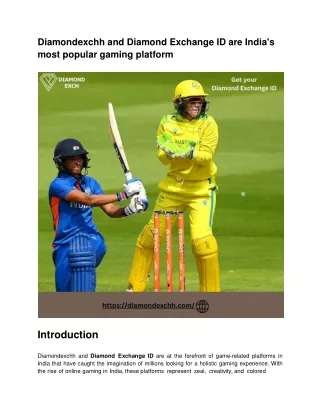 Diamondexchh and Diamond Exchange ID are India's most popular gaming platform