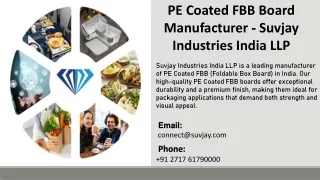 PE Coated FBB Board Manufacturer - Suvjay Industries India LLP