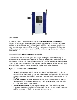 Revolutionizing Quality Control: The Role of Environmental Test Chambers in Indi