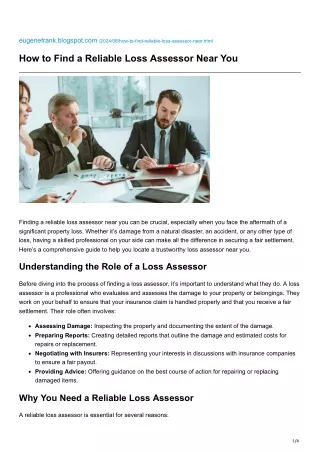 How to Find a Reliable Loss Assessor Near You