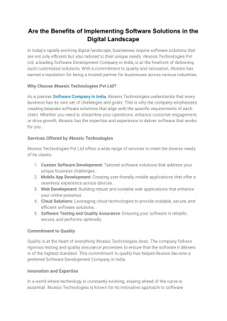 Are the Benefits of Implementing Software Solutions in the Digital Landscape