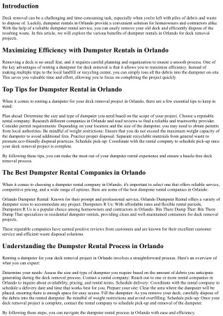 Deck Removal Made Easy with Dumpster Rentals in Orlando