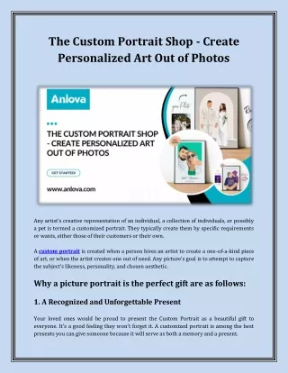The Custom Portrait Shop - Create Personalized Art Out of Photos