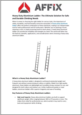Heavy Duty Aluminium Ladder: The Ultimate Solution for Safe and Durable Climbing