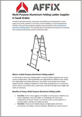 Multi-Purpose Aluminium Folding Ladder Supplier in Saudi Arabia