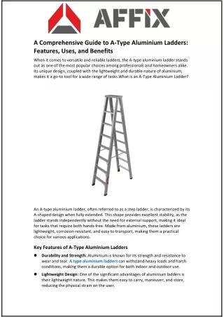 A Comprehensive Guide to A-Type Aluminium Ladders: Features, Uses, and Benefits