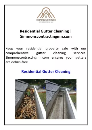 Residential Gutter Cleaning Simmonscontractingmn.com