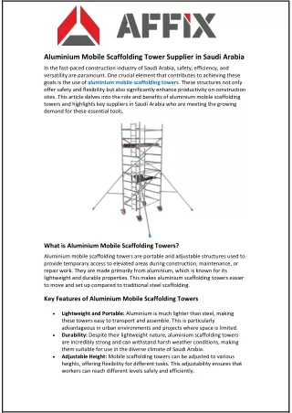 Aluminium Mobile Scaffolding Tower Supplier in Saudi Arabia
