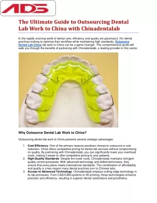 Guide to Outsourcing Dental Lab Work to China