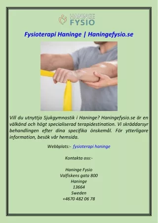 Fysioterapi Haninge  Haningefysio.se