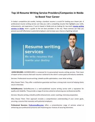 Top 10 Resume Writing Service Providers/Companies in Noida to Boost Your Career