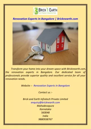 Renovation Experts In Bangalore  Bricknearth.com