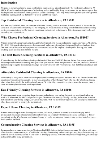 Affordable Cleaning Plans Tailored for Allentown, PA 18104 Residents