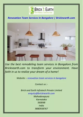 Renovation Team Services In Bangalore  Bricknearth.com