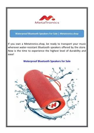 Waterproof Bluetooth Speakers For Sale  Metatronics.shop