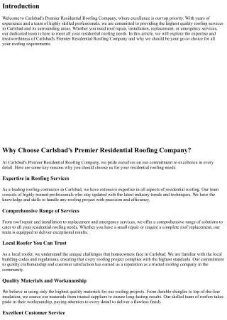 Carlsbad's Premier Residential Roofing Company: Excellence in Every Detail