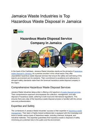Hazardous Waste Disposal in Jamaica