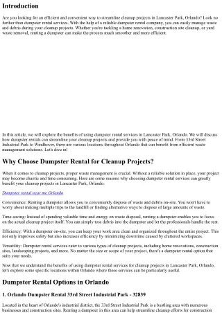 Streamline Cleanup Projects in Lancaster Park, Orlando with Dumpster Rental