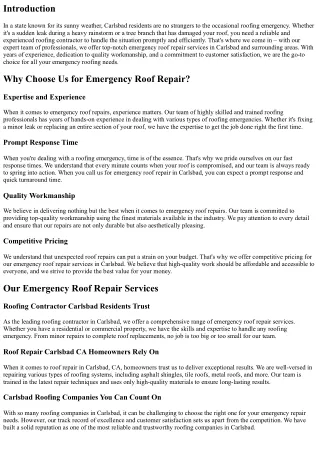 Emergency Roof Repair in Carlsbad: We've Got You Covered!