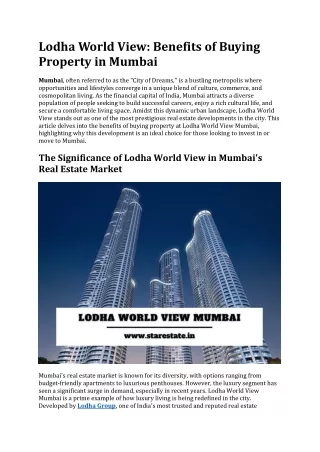 Lodha World View | Flats in Worli Mumbai