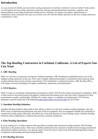 The Top Roofing Contractors in Carlsbad, California
