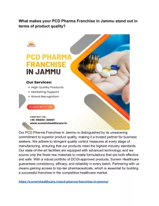 What makes your PCD Pharma Franchise in Jammu stand out in terms of product