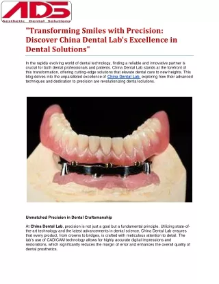 China Dental Lab's Excellence in Dental Solutions