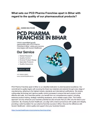 What sets our PCD Pharma Franchise apart in Bihar with regard to the quality