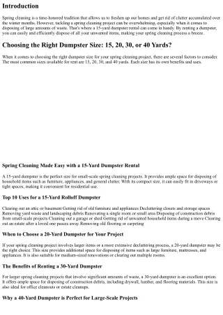 Spring Cleansing Made Effortless that has a 15-Yard Dumpster Rental