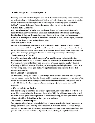 Interior design and decorating course