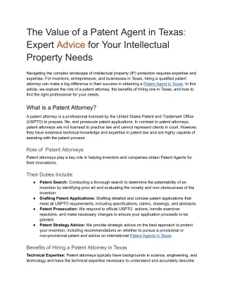 The Value of a Patent Agent in Texas- Expert Advice for Your Intellectual Property Needs