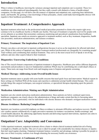 Inpatient vs. Outpatient Treatment: Comprehending the Variances