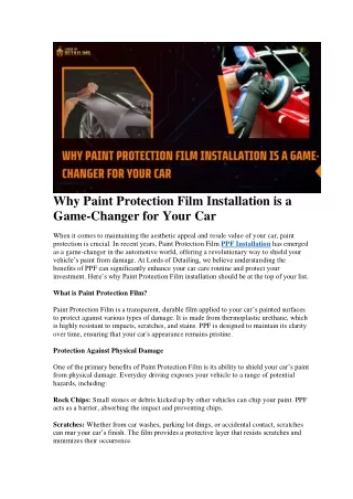 Why Paint Protection Film Installation is a Game-Changer for Your Car