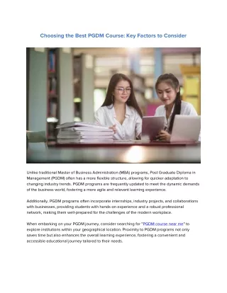 Choosing the Best PGDM Course