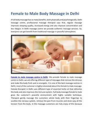 Female to Male Body Massage in Delhi
