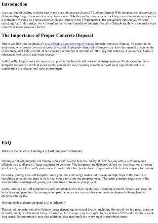 Disposing of Concrete Produced Easy with Dumpster Rental in Orlando