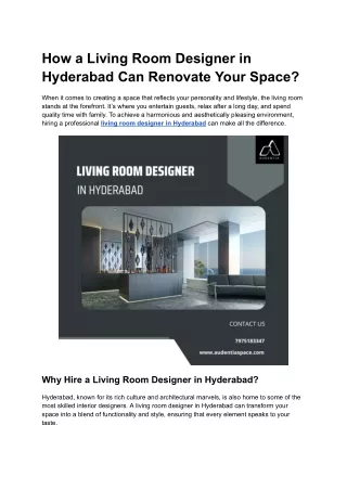 How a Living Room Designer in Hyderabad Can Renovate Your Space